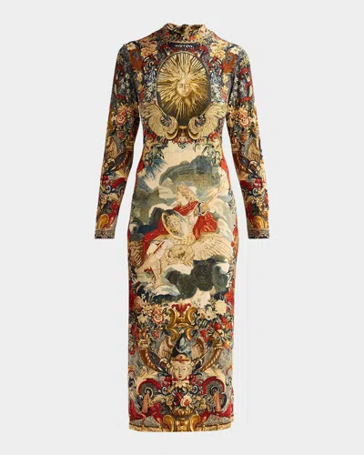 Camilla Meet Me At The Met Jersey Turtleneck Midi Dress In Brown