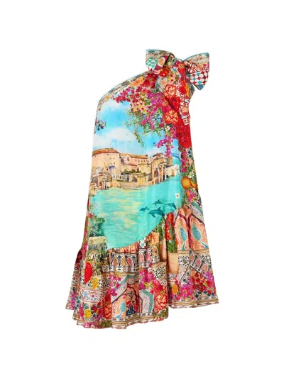 Camilla Meet Me In Mallorca Tie-shoulder Ruffled Mini Dress In Multi