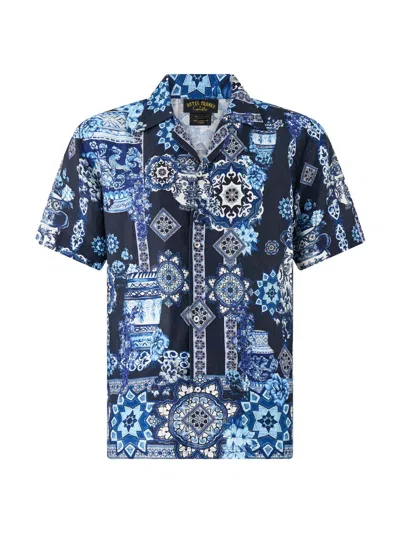 Camilla Men's Cabana Geometric Linen Shirt In Blue