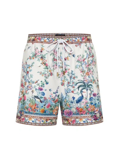 Camilla Men's Mid-length Floral Board Shorts In Plumes And Parterres