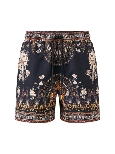 Camilla Men's Printed Mid-length Board Shorts In Black