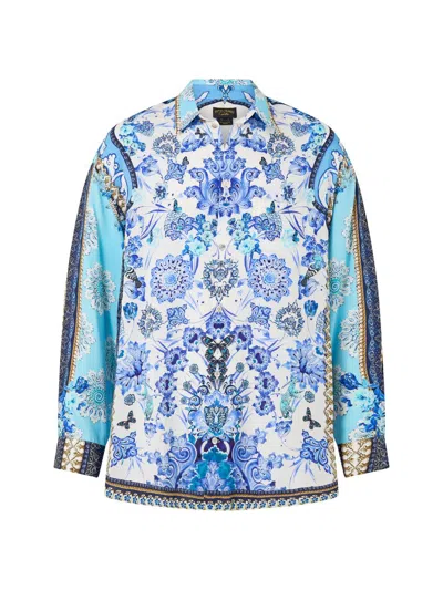 Camilla Men's Printed Modal Oversized Long-sleeve Shirt In Blue