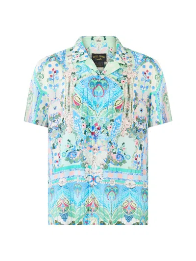 Camilla Men's Printed Short-sleeve Camp Collar Shirt In Blue