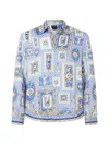 Camilla Men's Printed Silk Button-front Shirt In Blue