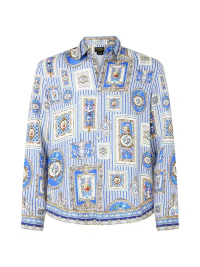 Camilla Men's Printed Silk Button-front Shirt In Blue