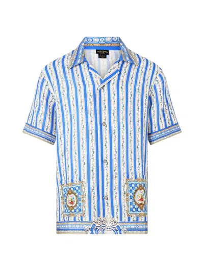 Camilla Men's Short-sleeve Linen Shirt In Blue