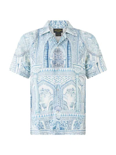 Camilla Men's The Hum Of Alhambra Linen Camp Shirt In Blue
