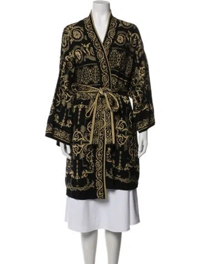 Pre-owned Camilla Merino Wool Patterned Robe W/ Tags In Black