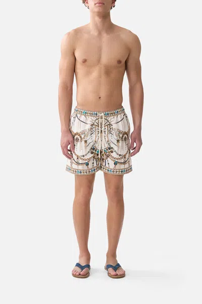 Camilla Mid Length Boardshort With Elastic Waist Chain Gang In White