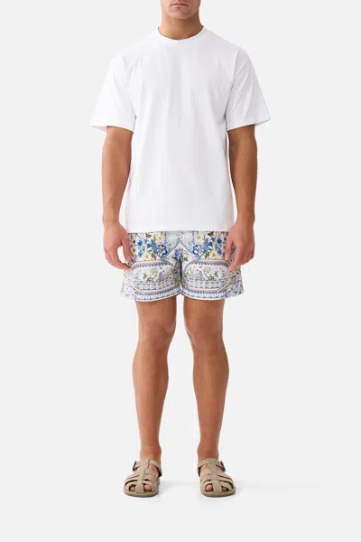 Camilla Mid Length Boardshort With Elastic Waist Dandelion Skies In White