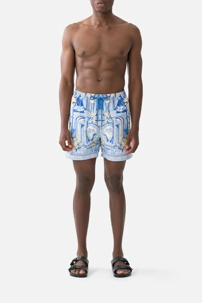 Camilla Mid Length Boardshort With Elastic Waist De Nada Granada In Blue