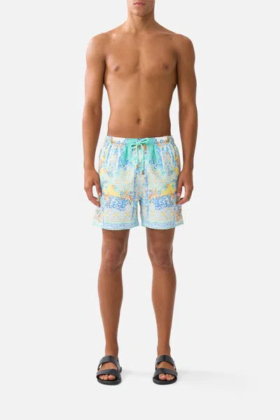 Camilla Mid Length Boardshort With Elastic Waist Dial Up The Tiles In Blue