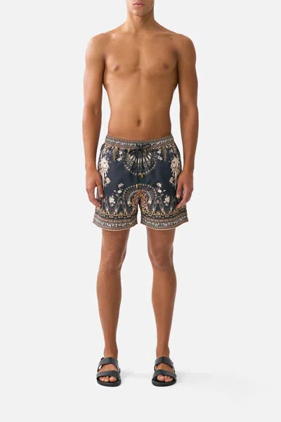 Camilla Mid Length Boardshort With Elastic Waist Flamenco Folklore In Black