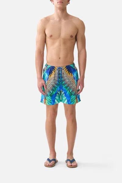 Camilla Mid Length Boardshort With Elastic Waist Jungle Flight In Multi