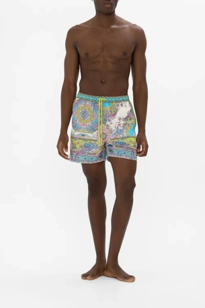 Camilla Mid Length Boardshort With Elastic Waist Magic Carpet Ride In Multi
