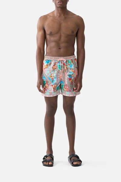Camilla Mid Length Boardshort With Elastic Waist Meet Me In Mallorca In Multi