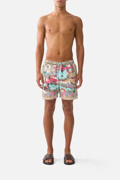 Camilla Mid Length Boardshort With Elastic Waist Miniature Moments In Multi