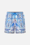 Camilla Mid Length Boardshort With Elastic Waist In Multi
