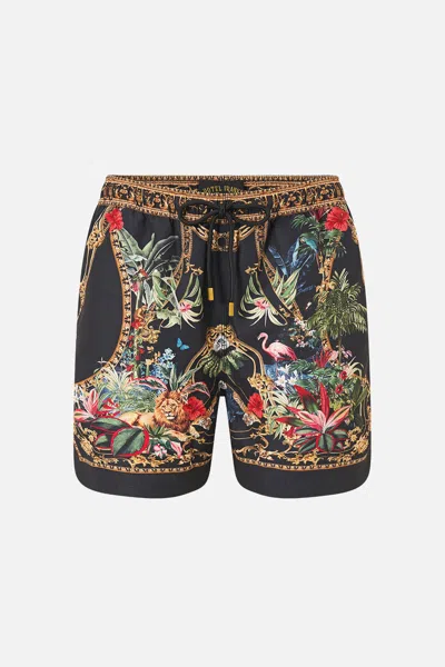 Camilla Mid Length Boardshort With Elastic Waist Palace Zoology In Black