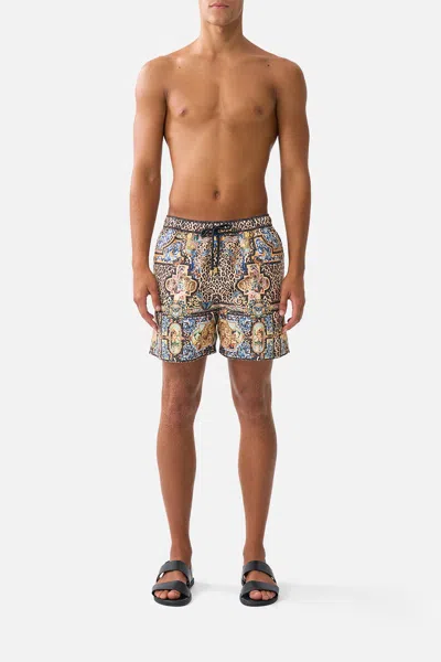 Camilla Mid Length Boardshort With Elastic Waist Sevillian Style In Brown