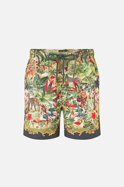 Camilla Mid Length Boardshort With Elastic Waist Wanderlust Empire In Green