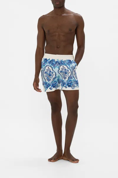 Camilla Mid Length Boardshort With Fixed Waist A Ceramic Garden In White