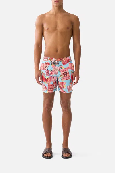 Camilla Mid Length Boardshort With Fixed Waist Papers And Curious Capers In Multi