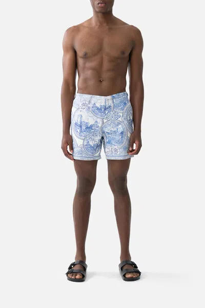 Camilla Mid Length Boardshort With Fixed Waist The Hum Of The Alhambra In Blue