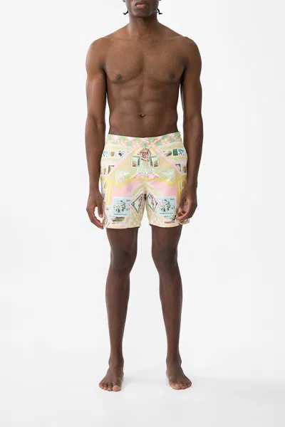 Camilla Mid Length Swim Short With Love From Lisbon In Yellow