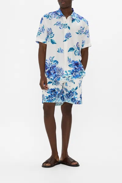 Camilla Mid Length Trail Short With Fixed Waist A Ceramic Garden In Blue