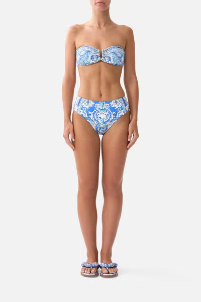 Camilla Mid Rise Bikini Bottom Ottoman Opulence In Blue