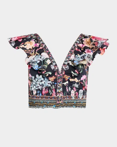 Camilla Midnight In Monserrate Deep V Frill Short-sleeve Top In Multi