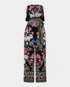 Camilla Strapless Embellished Printed Silk Crepe De Chine Jumpsuit In Midnight In Monserrate