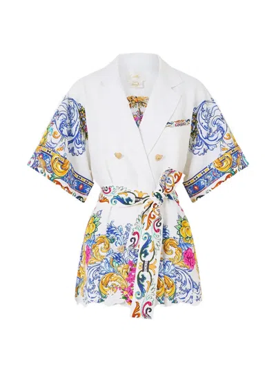 Camilla Milla In Sevilla Double-breasted Print Jacket In White