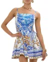 Camilla Pleated Printed Linen And Silk-blend Mini Dress In Azul Adventures