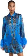 Camilla Mini Shirt Dress With Feather Cuff Archival Revival In Archival Revival