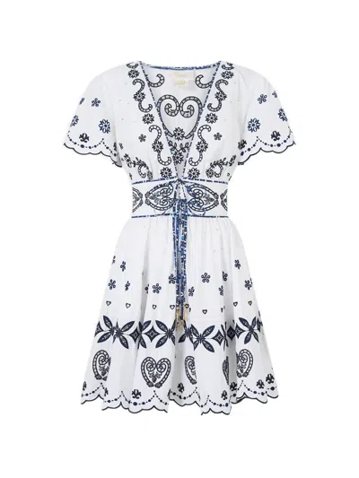 Camilla Mini Ties-detail V-neck Dress In White