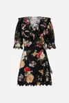 Camilla Mini Wrap Dress With Puff Sleeve Adorned In Alexandria