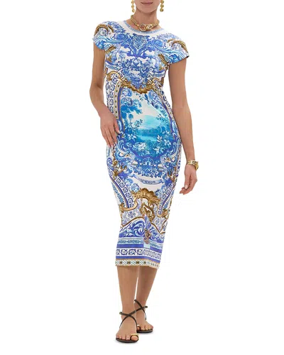 Camilla Mixed Print Midi Dress In Azul Adventures