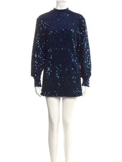 Pre-owned Camilla Mock Neck Mini Dress In Blue