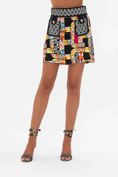 Camilla Patchwork-effect Stretch-crepe Mini Skirt In Black