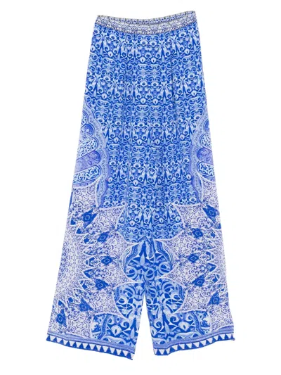 Camilla Monogram-print Trousers In Blue