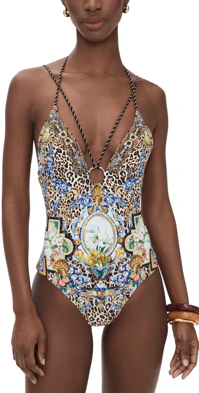 Camilla Multi Strap Halter Tri One Piece With Trim Sevillian Style