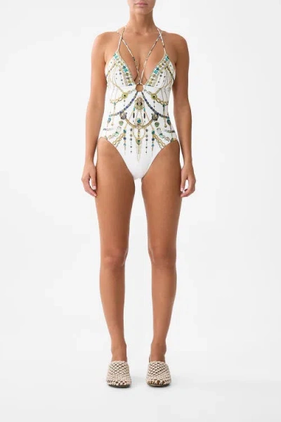 Camilla Multi Strap Halter Tri One Piece With Trim