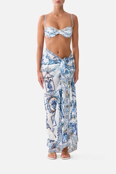 Camilla Multi Wear Long Sarong The Porcelain Parlour In Blue