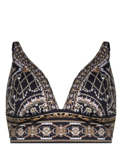 Camilla Graphic-print Triangle Bikini Top In Grey