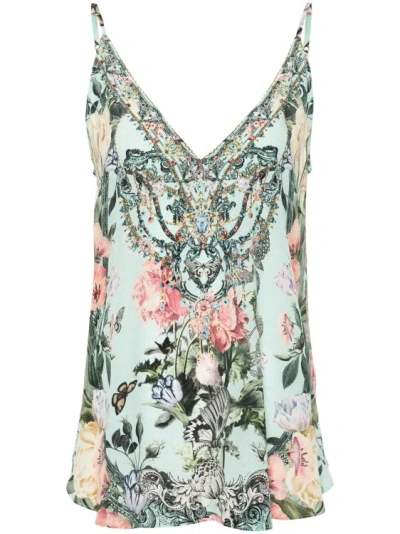 Camilla Crepe Silk Rhinestone-embellished Top In Multicolor