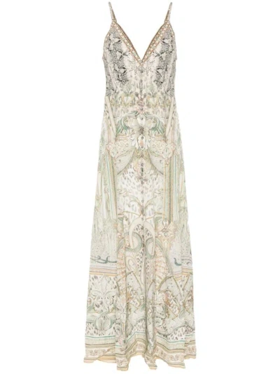 Camilla Ivory Tower Tales-print Dress In Multicolor