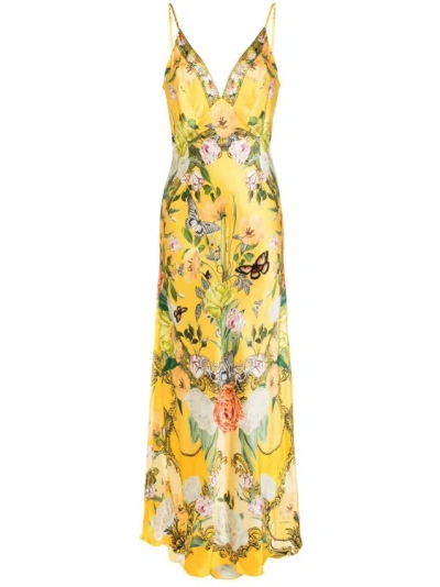 Camilla Multicolored Floral Maxi Dress In Yellow
