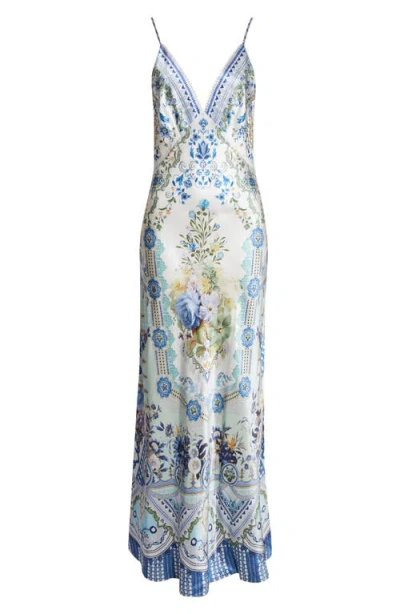 Camilla Crystal-embellished Floral-print Silk-satin Maxi Dress In Blue